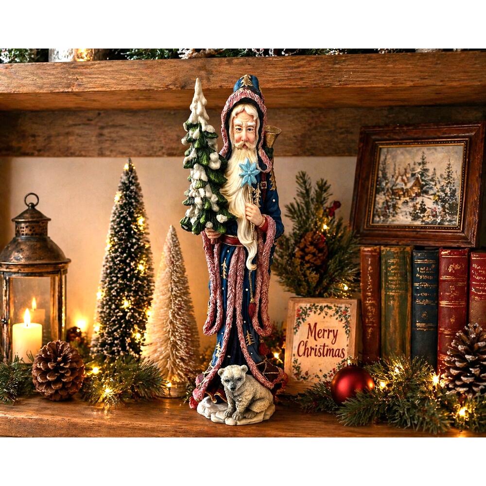 Lenox Snow King Santa Figurine 13” 2000 Blue Robe w Pink Trim Polar Bear Tree
